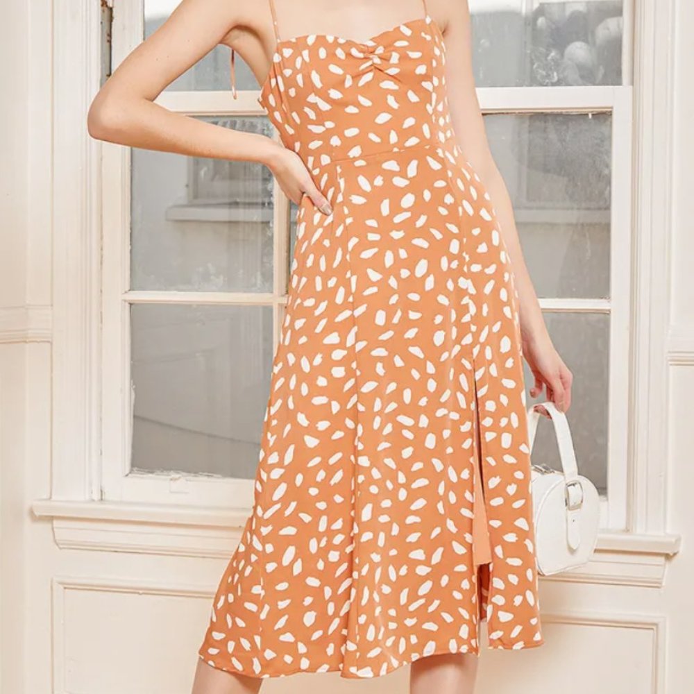 Light Orange Lulus Tie Strap Midi Dress